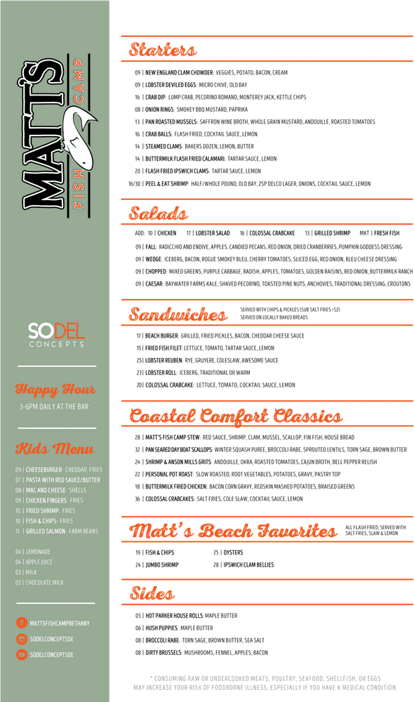 Matt's Restaurant Menu Coastal Comfort and Fresh Flavors PNG