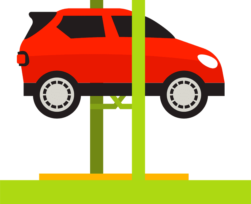 Red Car on a Lift for Maintenance PNG