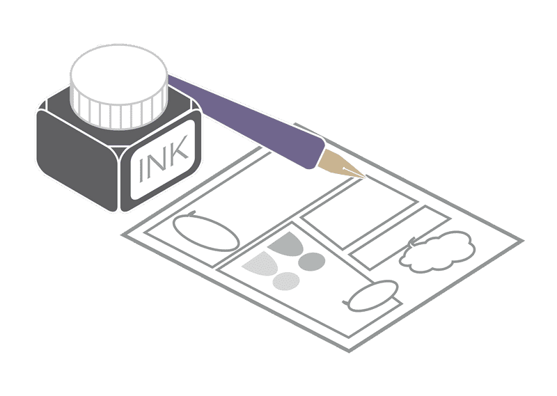Classic Ink Bottle with Writing Supplies PNG