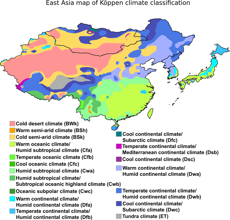 Colorful Climate Zones Map of Asia PNG