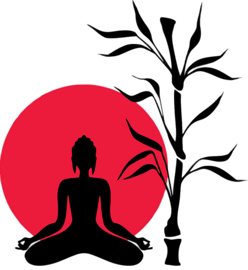 Serene Buddha Amidst Bamboo and Tranquil Sun PNG