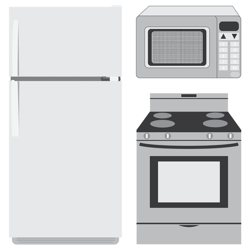 Essential Home Appliance Trio Fridge Microwave Stove PNG
