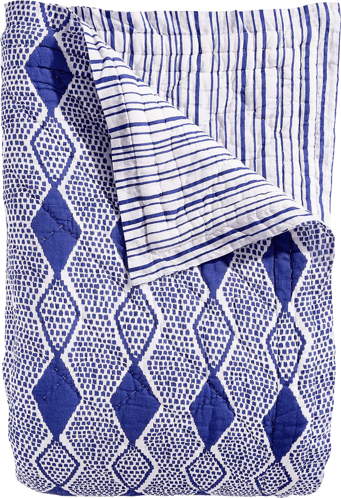 Elegant Blue Quilt Blanket with Striped Lining PNG