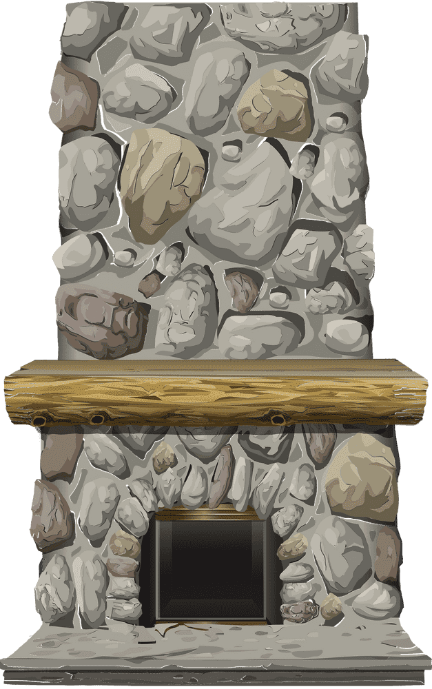 Rustic Stone Fireplace with Wooden Mantel PNG