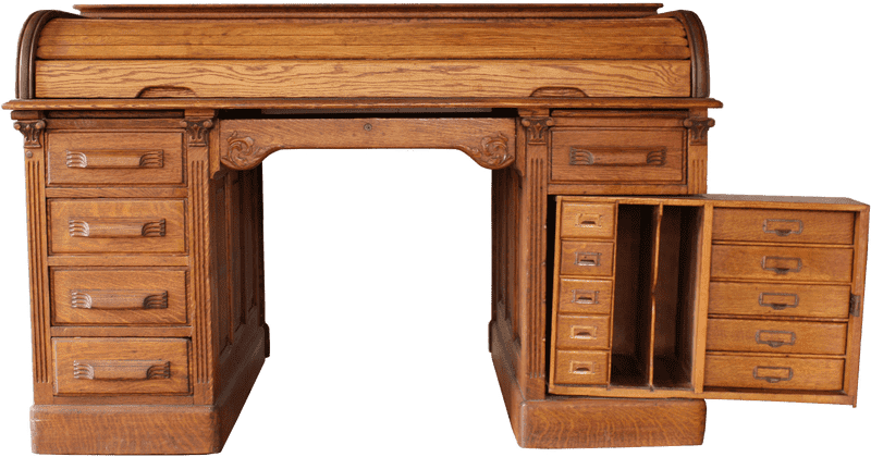 Elegant Vintage Office Desk with Multiple Drawers PNG
