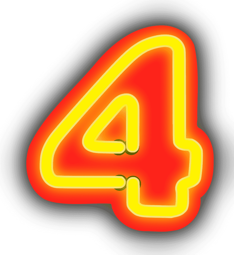 Bold Neon Sign Bright Number Four PNG