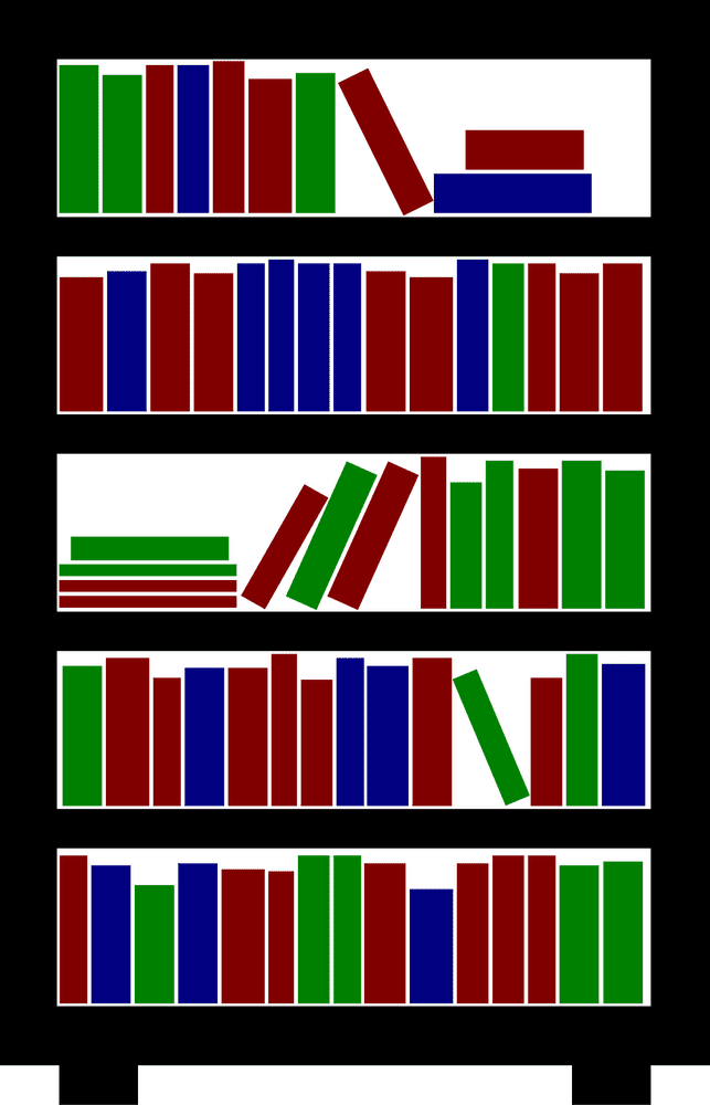 Vibrant Library Interior with Colorful Bookshelves PNG