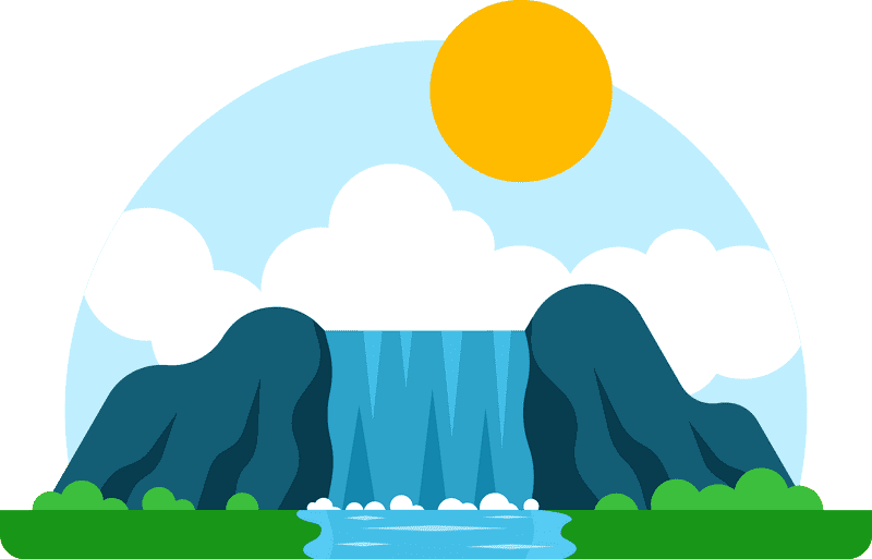 Serene Waterfall Under a Bright Sun PNG