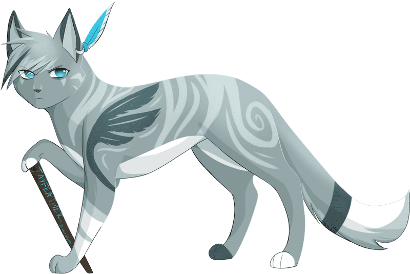 Mystic Silver Cat with Feathered Elegance PNG