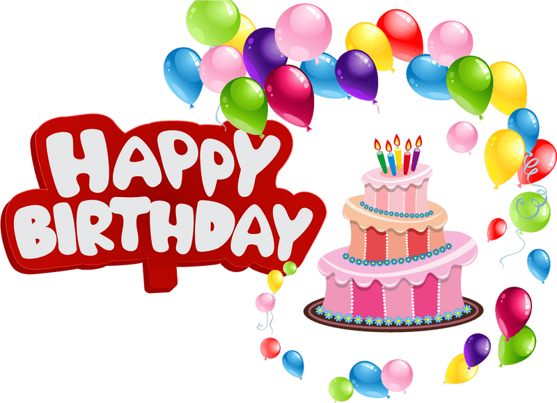 Colorful Birthday Bash with Cake and Balloons PNG