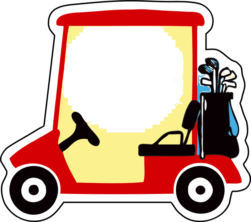 Colorful Golf Course Cart with Clubs PNG