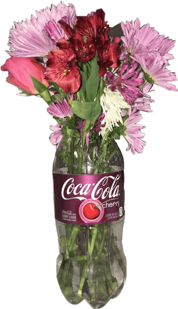 Charming Flower Bouquet in a Soda Bottle PNG