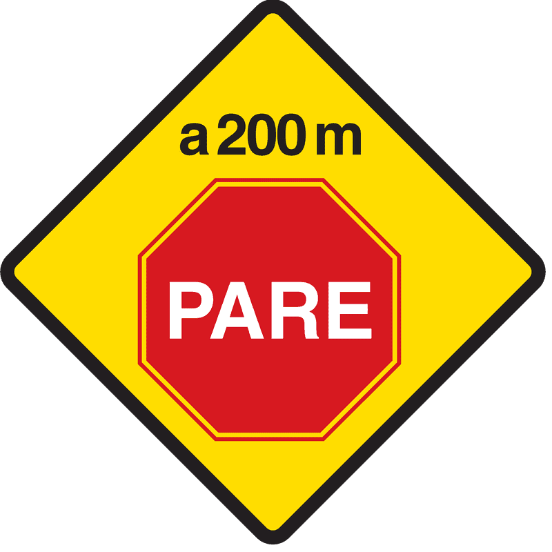 Warning Stop Sign Ahead at 200 Meters PNG