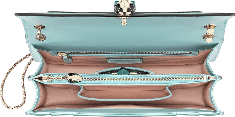 Elegant Aqua Evening Bag with Chic Interior PNG