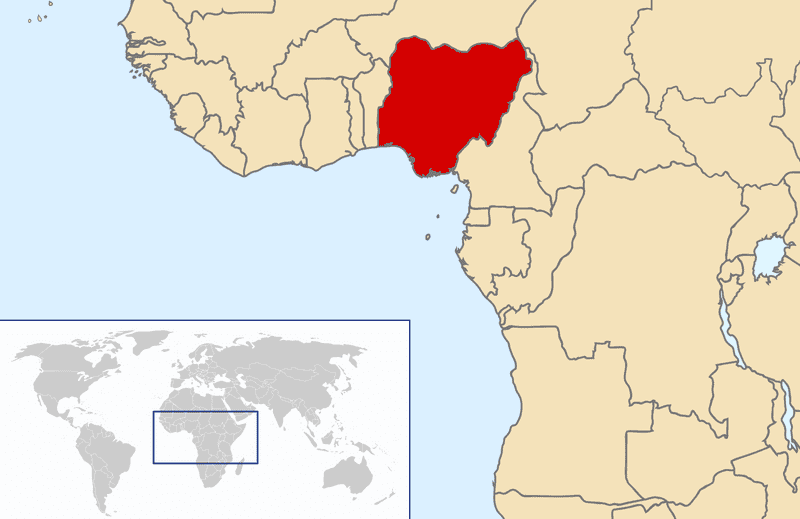 World Map Highlighting Nigeria's Location and Boundaries PNG