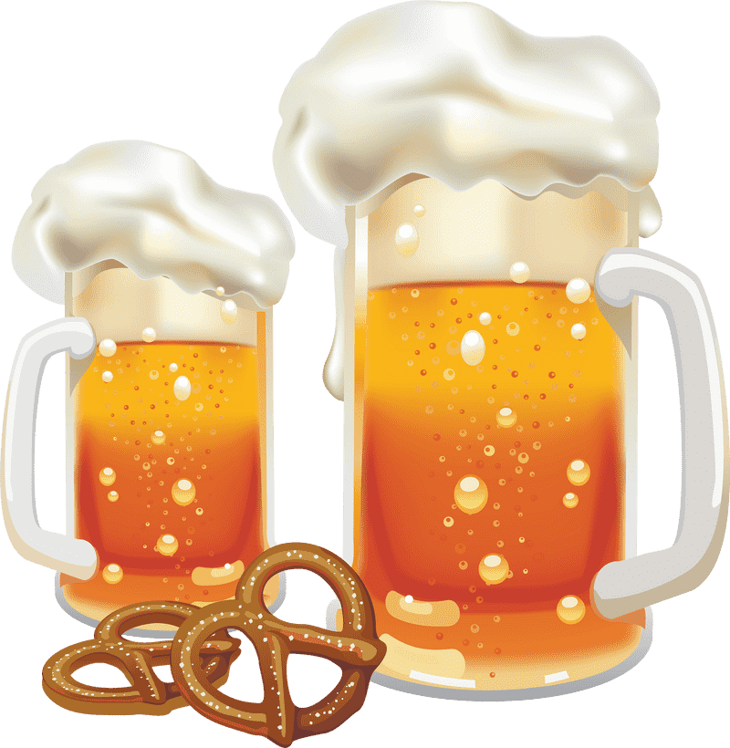 Refreshing Beer Glasses with Pretzel Delight PNG