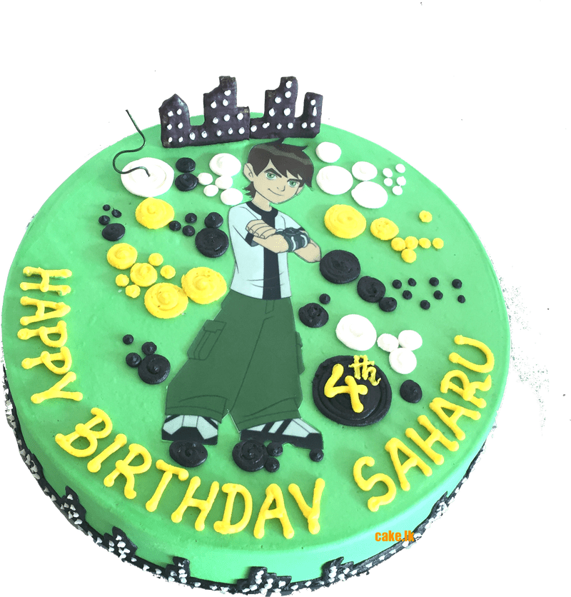 Ben 10 Themed Birthday Cake for Saharu PNG