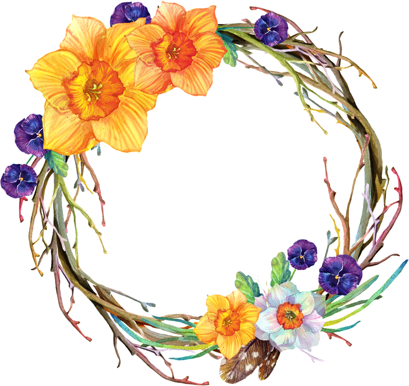 Vibrant Floral Wreath of Daffodils and Pansies PNG
