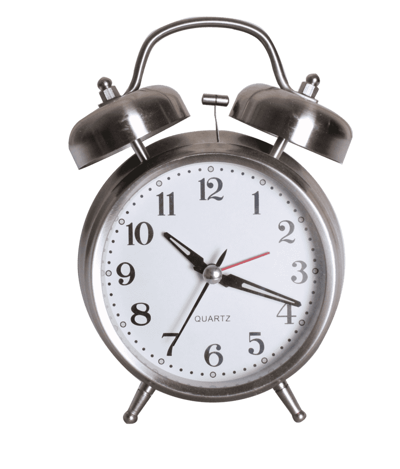 Vintage Silver Alarm Clock with Dual Bells PNG