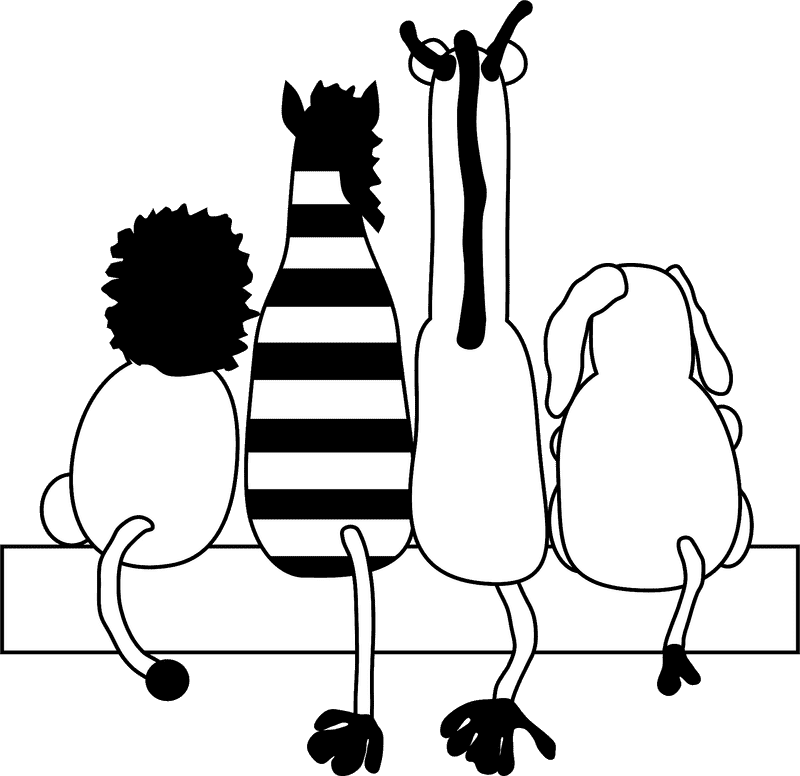 Animal Friends Sitting Side by Side PNG