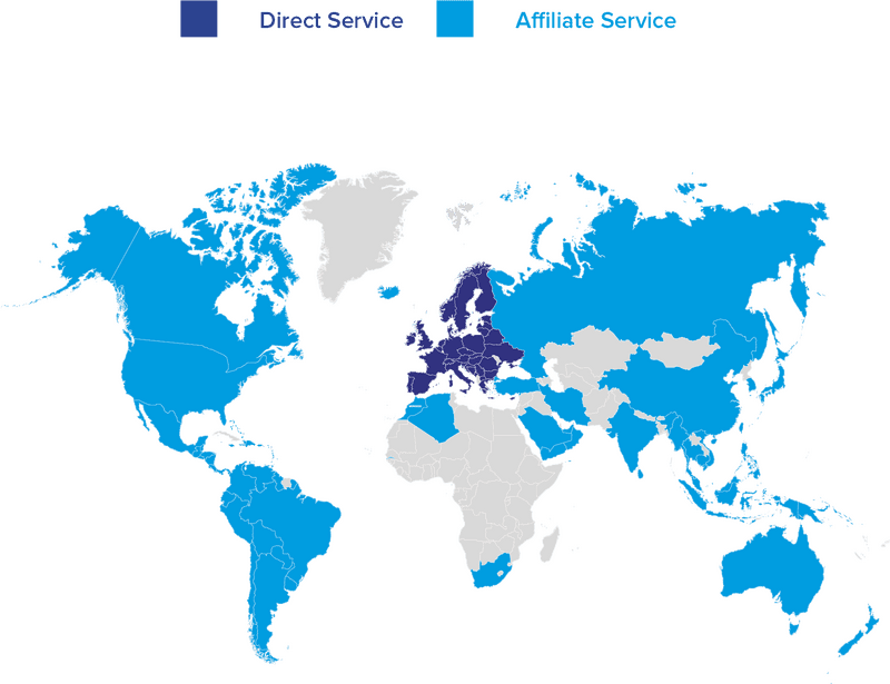 World Map of Direct and Affiliate Services PNG
