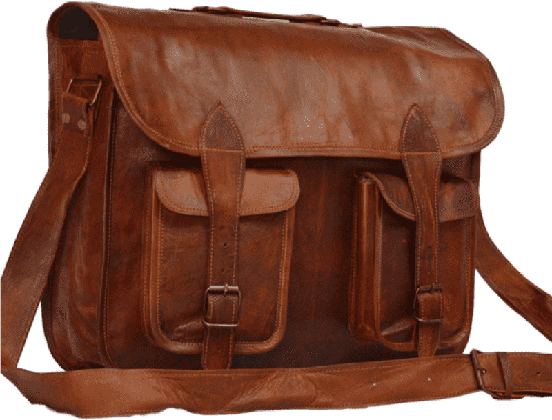 Classic Brown Leather Wallet Messenger Bag PNG