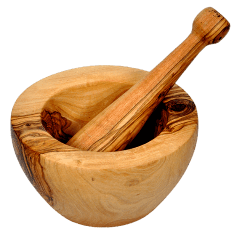 Elegant Wooden Mortar and Pestle Set PNG