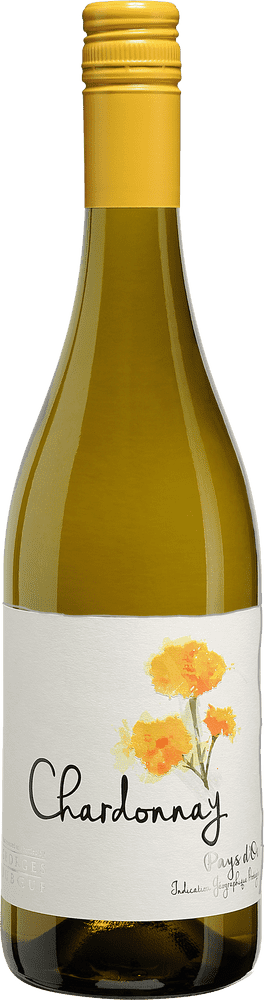 Elegant Chardonnay Bottle with Floral Accents PNG