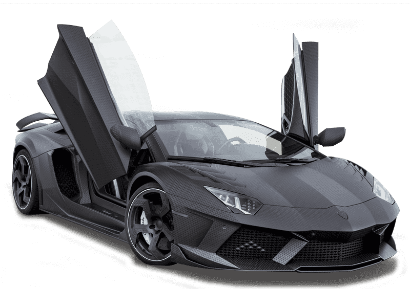 Bold Carbon Fiber Sports Car with Wing Doors PNG