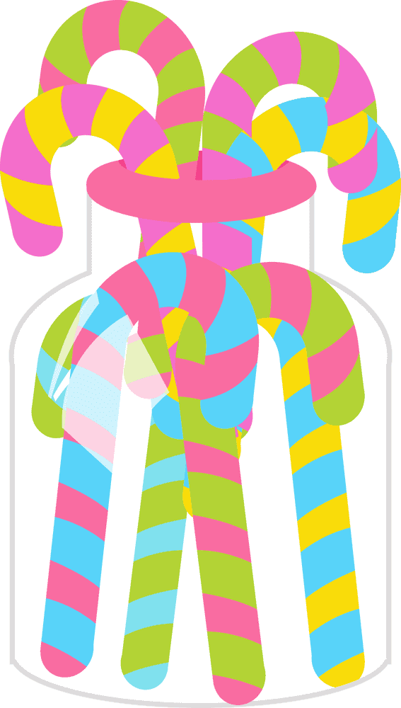 Colorful Walking Cane Display in a Jar PNG