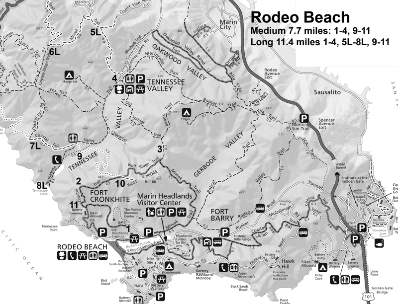 Scenic Hiking Trail Map of Marin Headlands PNG