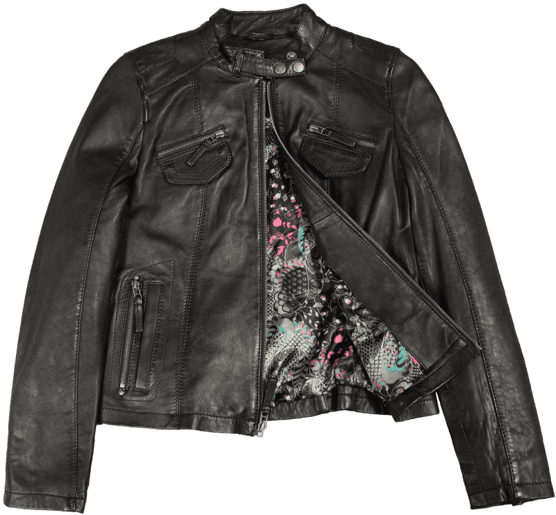 Stylish Black Jacket with Floral Lining PNG