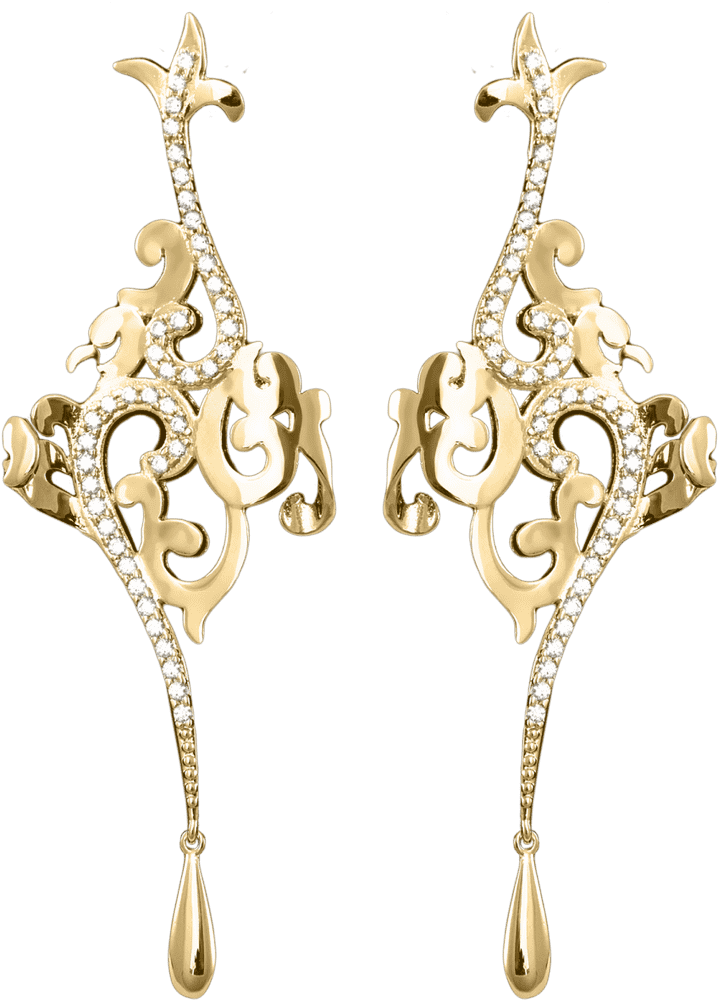 Elegant Gold Earrings with Sparkling Detail PNG