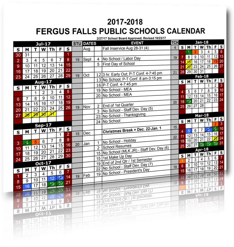 Fergus Falls Moon Calendar for 2017-2018 PNG