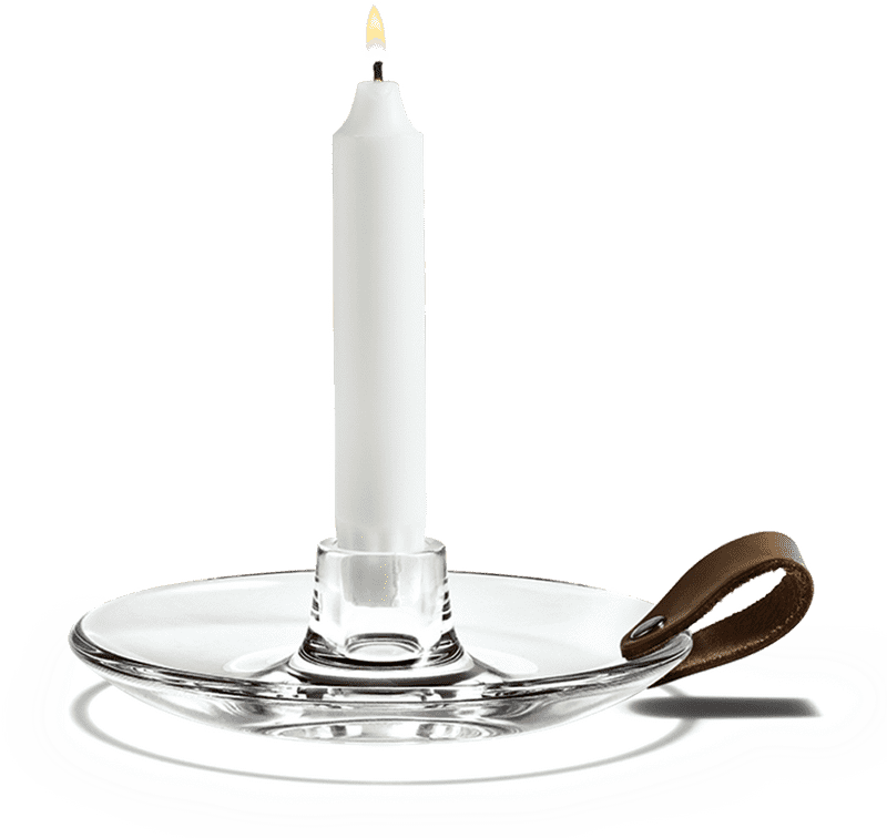 Elegant Clear Glass Candle Holder with Leather Handle PNG