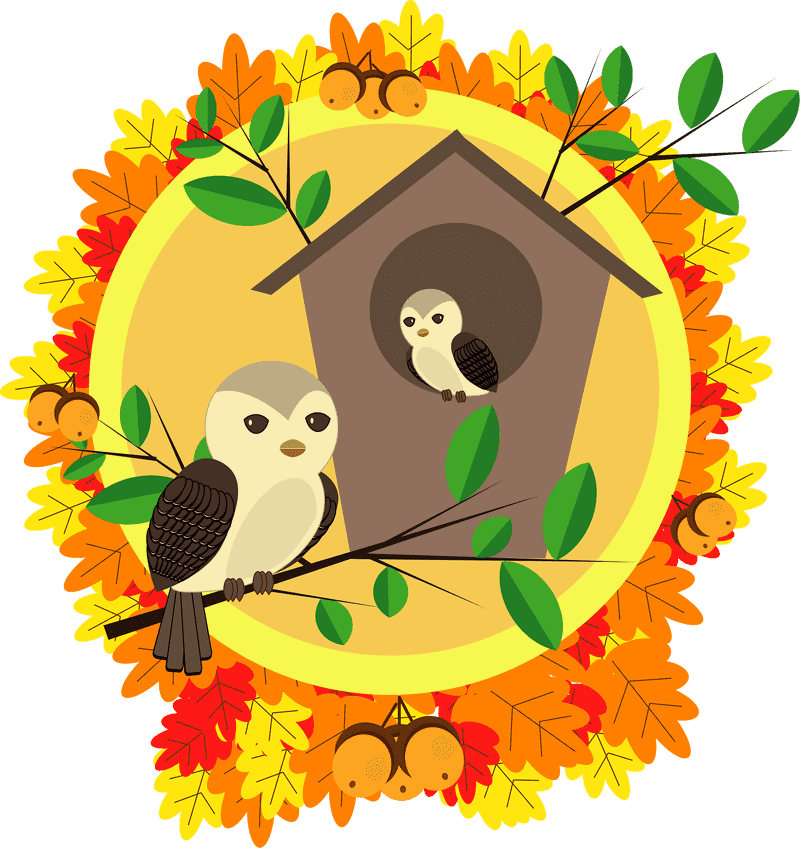 Colorful Autumn Birdhouse Haven PNG