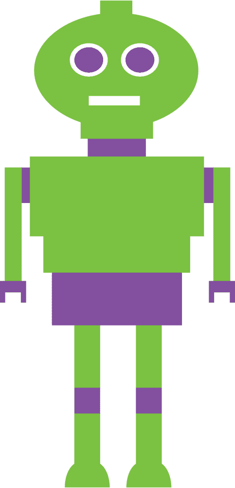 Green and Purple Friendly Robot PNG