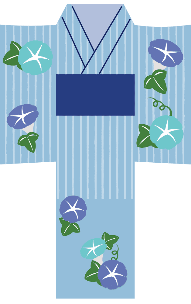 Elegant Floral Blue Kimono Design PNG