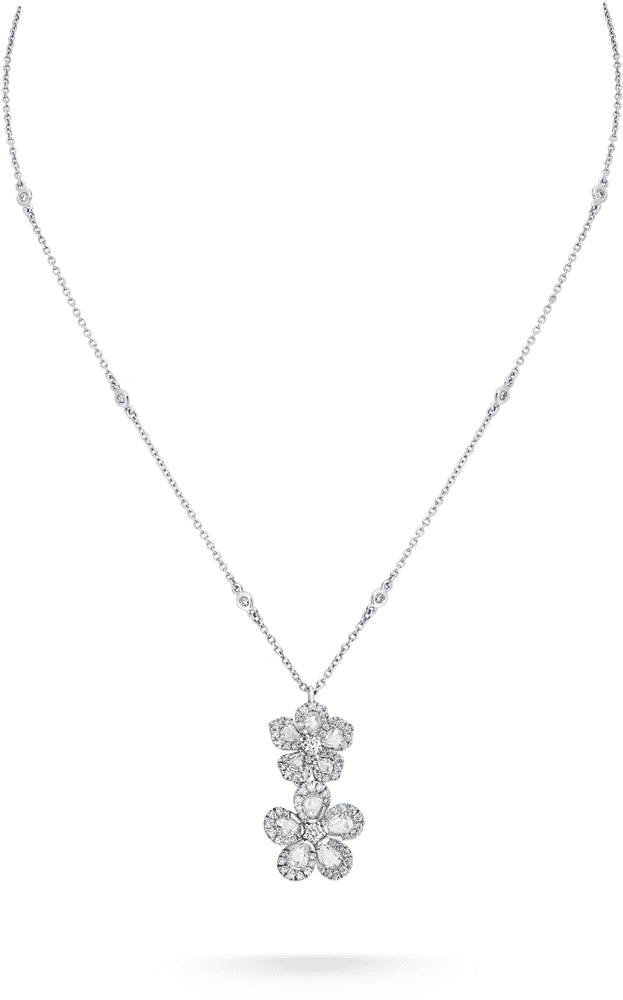 Elegant Floral Silver Necklace Pendant PNG