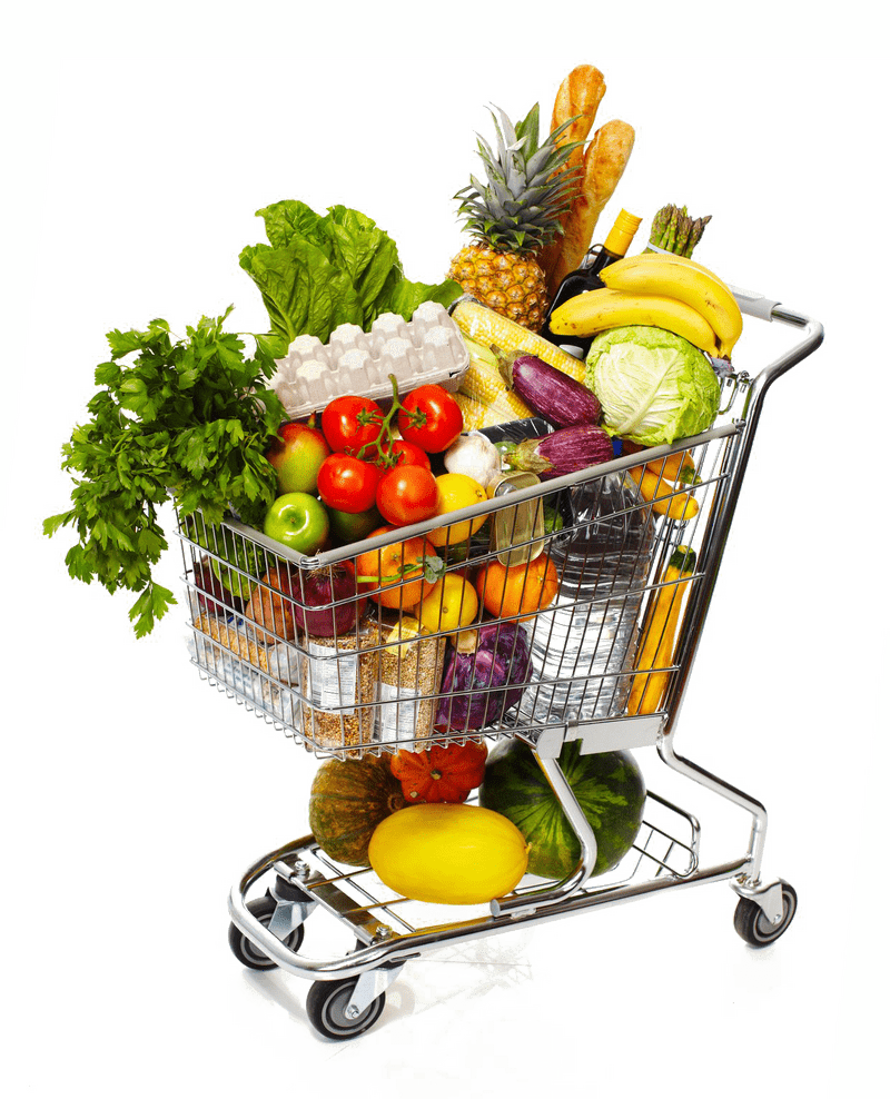 Vibrant Grocery Basket of Fresh Essentials PNG