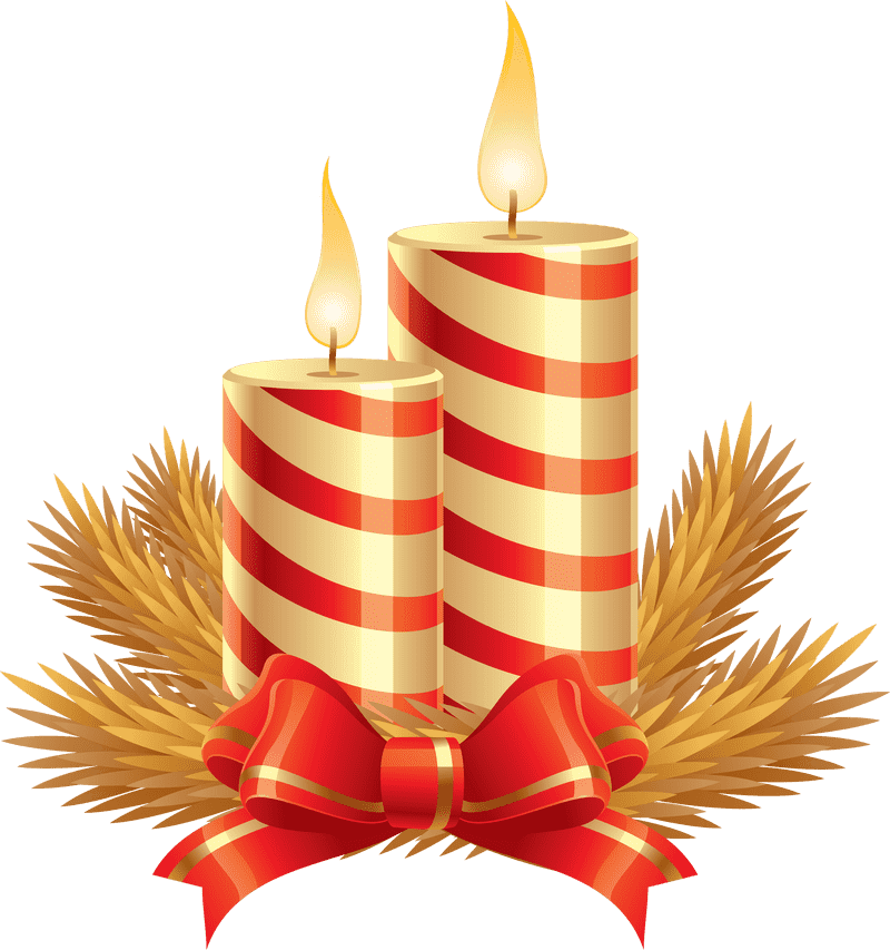 Festive Red Striped Candle Holder with Bow PNG