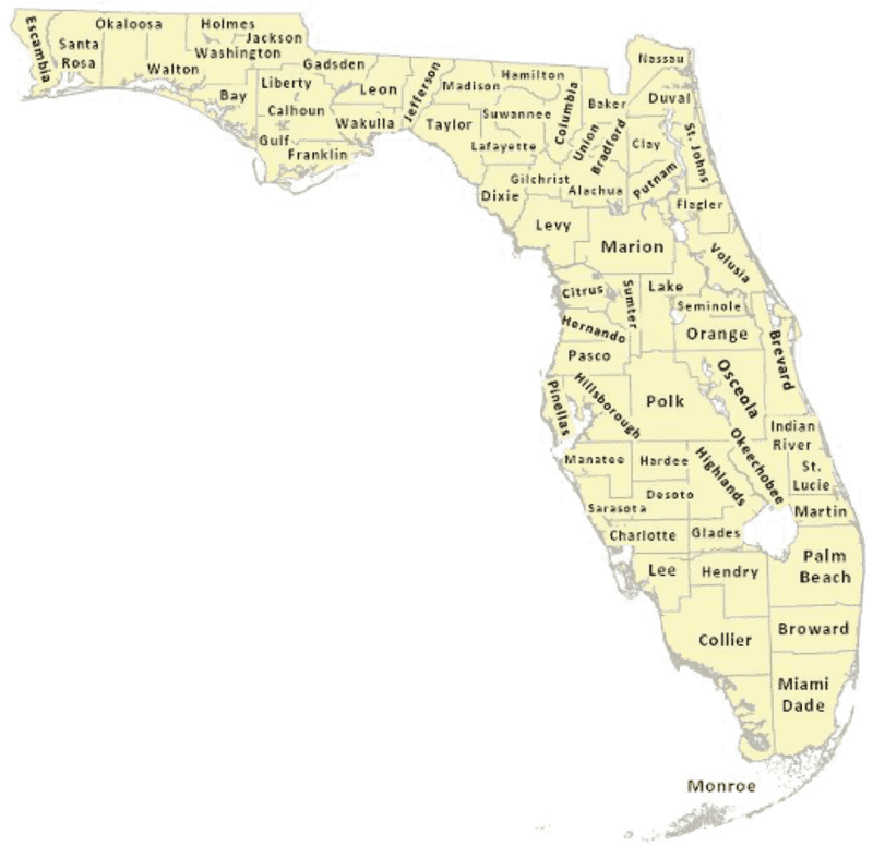 Florida Map Counties and Regions Overview PNG