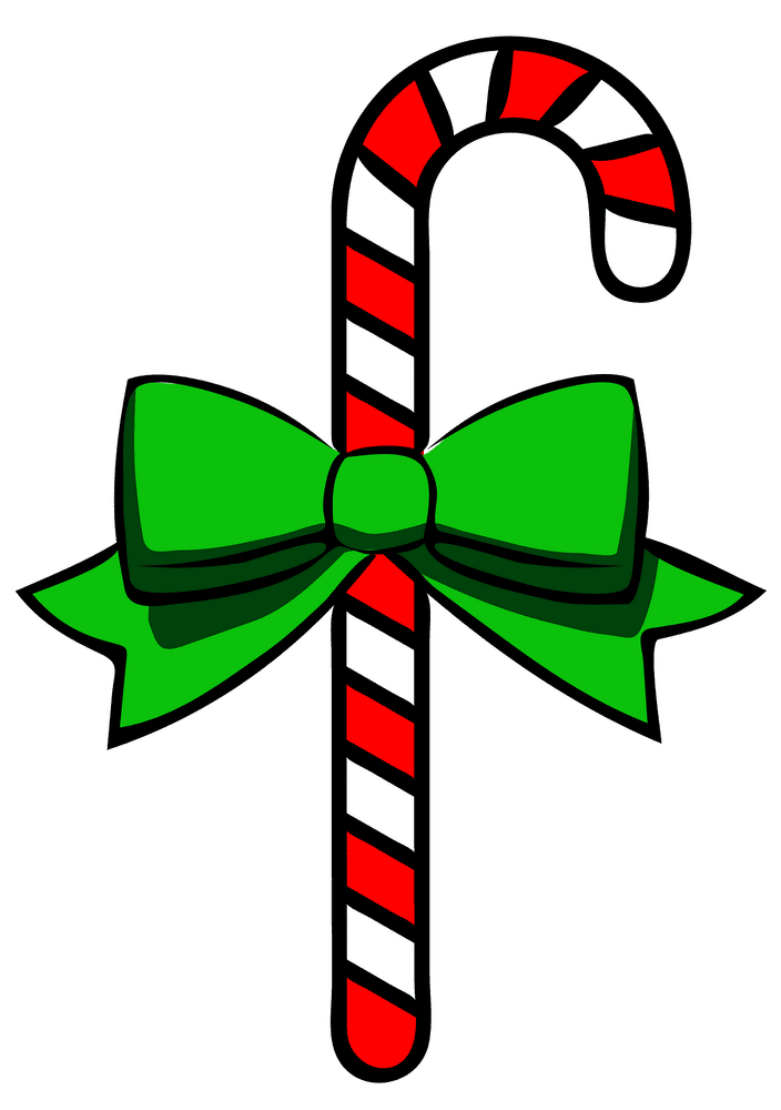 Festive Walking Cane with Green Bow PNG