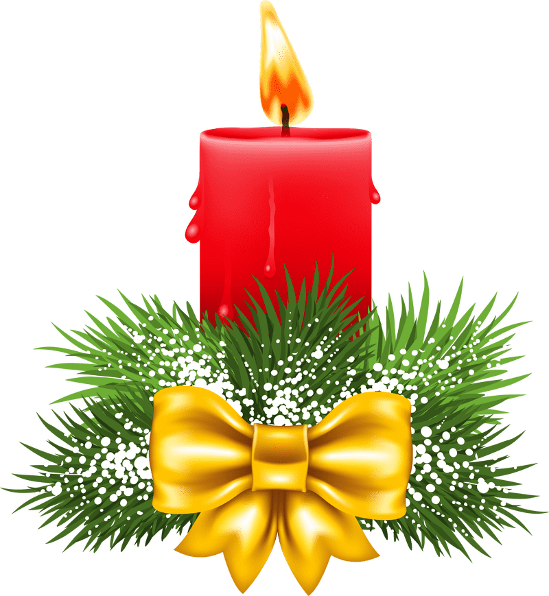 Festive Red Candle Holder with Pine and Bow PNG