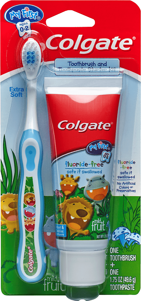 Colgate Kids' Fluoride-Free Toothpaste and Toothbrush Set PNG