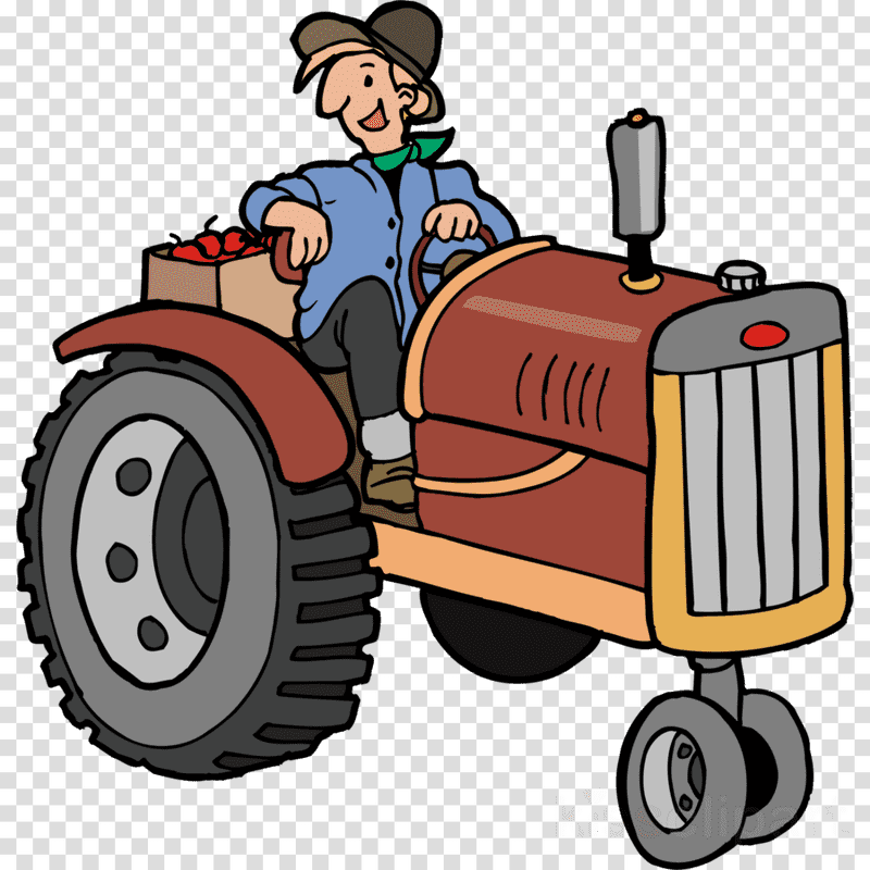 Happy Farmer Driving a Classic Farm Tractor PNG
