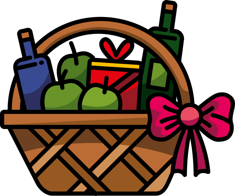Colorful Laundry Basket with Gifts and Produce PNG