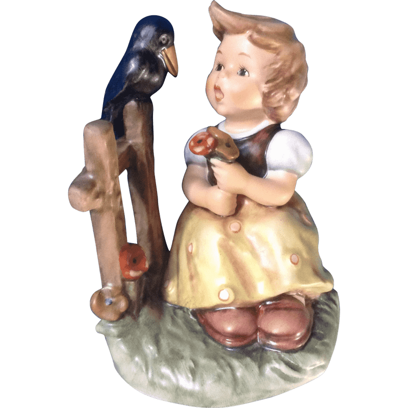 Charming Girl Figurine with Bird and Flower PNG