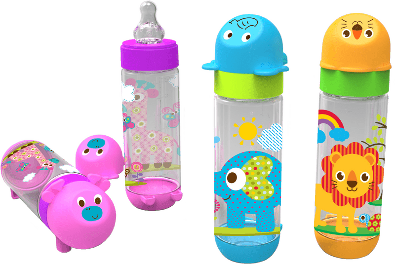 Colorful Animal-Themed Fun Bottles PNG