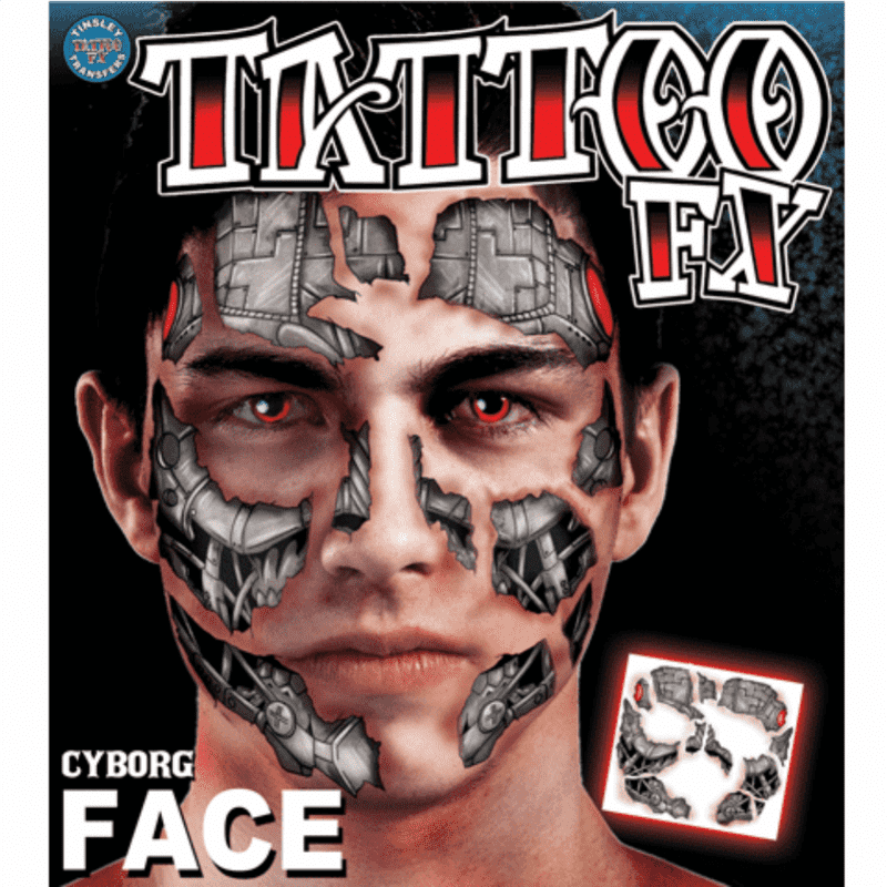 Cyborg Face Tattoo Transformation PNG